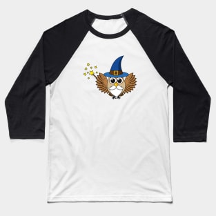 Cute Merlin the Wizard Owl Cartoon Baseball T-Shirt